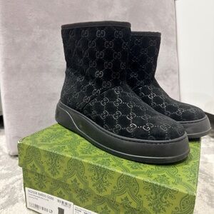 Black GG Pattern Boots